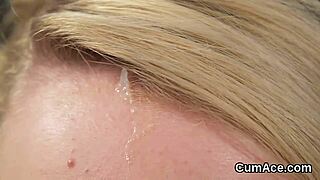 Hey naughty babe takes massive facial and swallows every drop