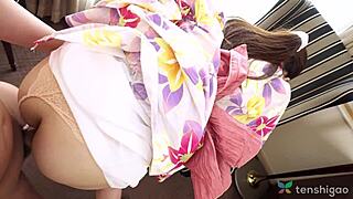 brunette aki igarashi in kimono gets hard fucked by boyfriend pov