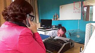 boss dominates secretary with rough fuck while she's on phone