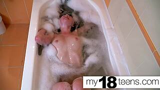 my18teen babe fingers wet pussy to orgasm in bath closeup