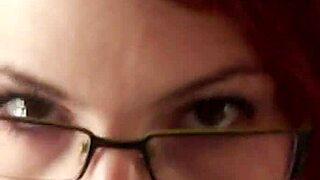 glasses-wearing karla rose kneels in pov locking eyes deepthroating wrapped cock hungrily