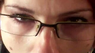 glasses-wearing karla rose kneels in pov locking eyes deepthroating wrapped cock hungrily