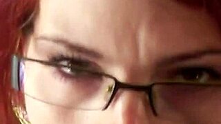 glasses-wearing karla rose kneels in pov locking eyes deepthroating wrapped cock hungrily