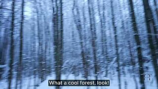 Winter forest walk turns into pussy-stretching monster cock fill 4k