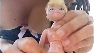 he grabs the submissive real doll milf, fucking her silicone tits deep