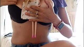 he grabs the submissive real doll milf, fucking her silicone tits deep