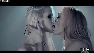 Blonde hottie strips shorts heels for shaved pussy tease