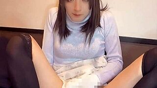 a cute japanese crossdresser masturbates quietly on cam