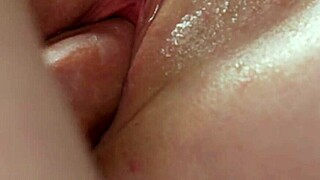 filled her tight swollen pussy lips with hot cum close up