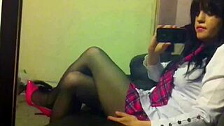 Tranny tiffany celeste slutty pantyhose legs tease intriguing feet.
