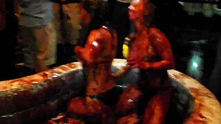king dominates chocolate in sexy pool wrestling