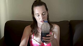 Voyeur watches petite brunette chain smoke in pink bra endlessly