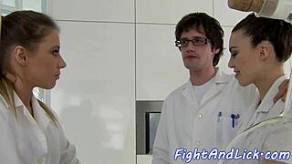 nurse babes wrestle into wet pussy licking frenzy