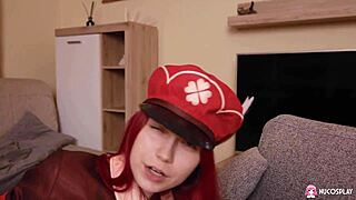 Redhead Toffina sucks dildo hard then fucks toy deep on bed
