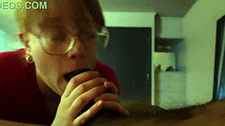 white girl in glasses gags on huge black cock deepthroat frenzy!