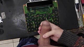 cumming HARD on machine at work moaning loud skinny solo