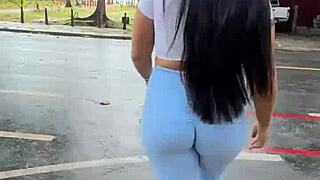 Brunette Wife Teases Ass in Tight Leggings on Morning Walk