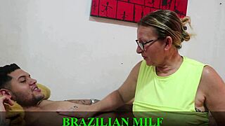 Young stud pays rent devouring mature milf's tight ass in see-through sheer monster cock blowjob frenzy