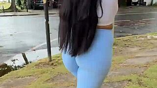Brunette Wife Teases Ass in Tight Leggings on Morning Walk