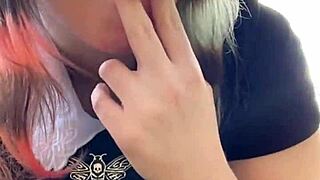 Chubby alt milf neighbor smokes while teasing huge natural tits