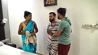 i couldn't resist as my indian friends seduced our beautiful maid into a steamy threesome session