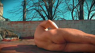 muscular bodybuilder big cock feet sensual outdoor relax