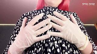 Goth girl in gloves jerks your cock making you horny on first date POV