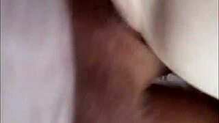 Housewife in stockings takes massive cumshot on natural tits