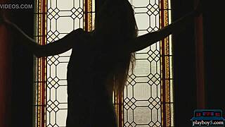 Watch petite beauty Sabina Rouge tease with striptease poses