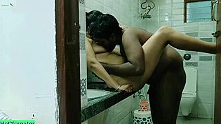 naughty indian beauty with big cock driver pounds her tight ass in steamy bathroom creampie