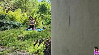 guy walking farm sees me doing yoga and fucks tight pussy