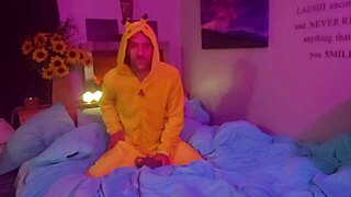 Nerdy pokeslut trainer captures your essence with hot joi orgasm instructions on train.