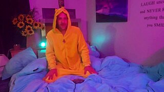 Nerdy pokeslut trainer captures your essence with hot joi orgasm instructions on train.