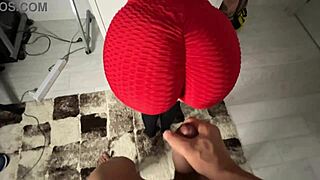 Huge Cumshot Covers Athletic Ass in Tight Sports Bra