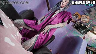 Tattooed Skinny Slut Fingers Ass and Vibes Pussy in Live Tease Show