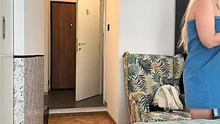 Delivery Man Stares at My Big Tits and Ass After Towel Drop