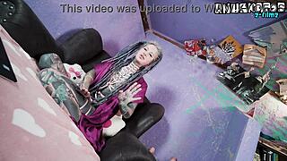 Tattooed Skinny Slut Fingers Ass and Vibes Pussy in Live Tease Show
