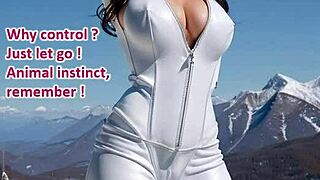 brunette in leather catsuit gives outdoor blowjob to monster cock in snowy forest