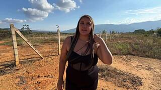 Busty blonde fucks muscular campesino outdoors publicly