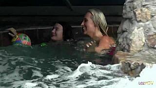hey girl, let's lick and finger those shaved teen pussies by the pool