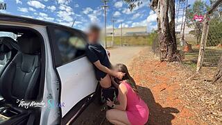 Naughty couple sneaks steamy pussy pounding right on the street by their car
