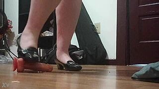 Crush that throbbing cock under my sharp heels!