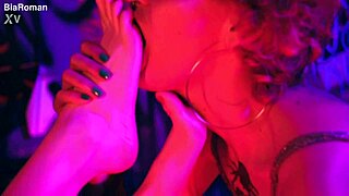 slave gobbles goddess's perfect bare feet!