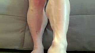 Lacey's Muscular Calves Dominate Bodybuilder Slave