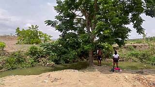 Chubby girlfriend wanders deep into forest, teasing her huge ass and tits for outdoor worship