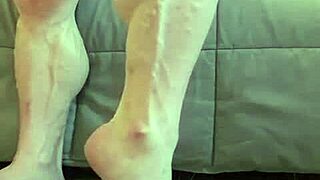 Lacey's Muscular Calves Dominate Bodybuilder Slave