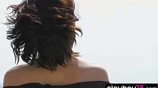 petite shaved brunette strips tight body on beach 🌊😘