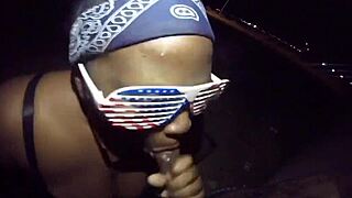 Public 5-Min Blowjob Cum Challenge with Ebony BBW Ends in Caught Sloppy Mess