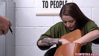 Tattooed redhead shoplifter fucked by officer