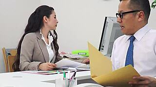 Japanese Milf Seduces Boss Sucks Swallows at Office!